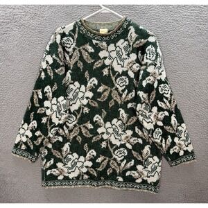 Vintage Holiday‎ Time Sweater Womens Medium Multicolor Floral Knit Shimmer 90s